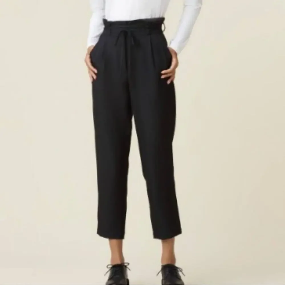 Vetta Pants Womens 6 Black Paperbag High Rise Tie Capsule Classic Modern Solid